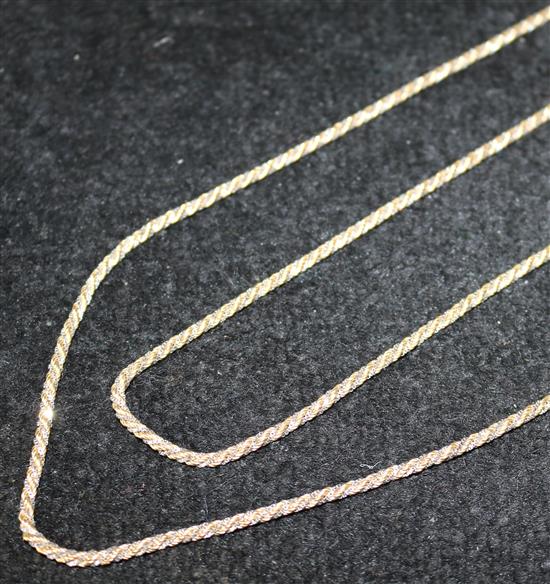 Two 18ct two colour gold braided rope effect necklaces, stamped 750